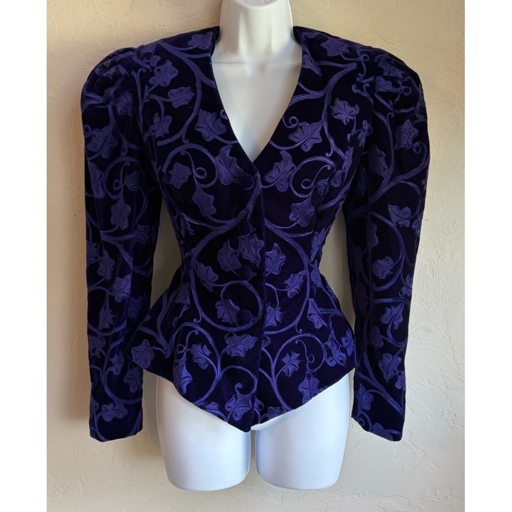 Vintage 80s Partique Purple Velvet Burnout Jacket 8 Victorian Avant Garde Puff